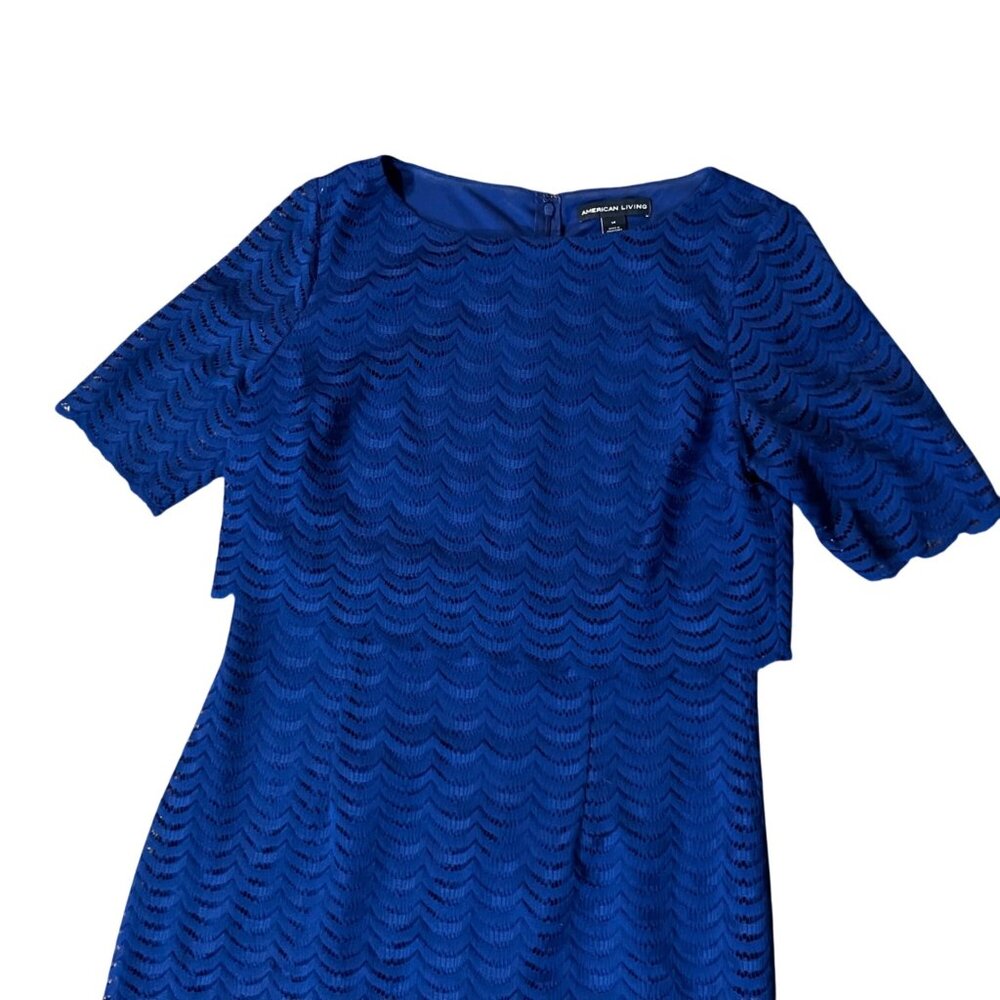 American Living Blue Lace Overlay Dress Women’s 14 Used Lined Short Sleeve - Picture 14 of 14